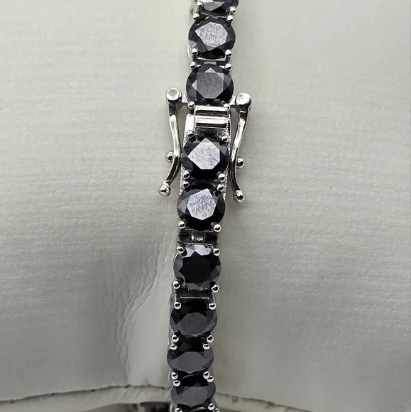 Luxury Black Moissanite & Sterling Silver Tennis Bracelet